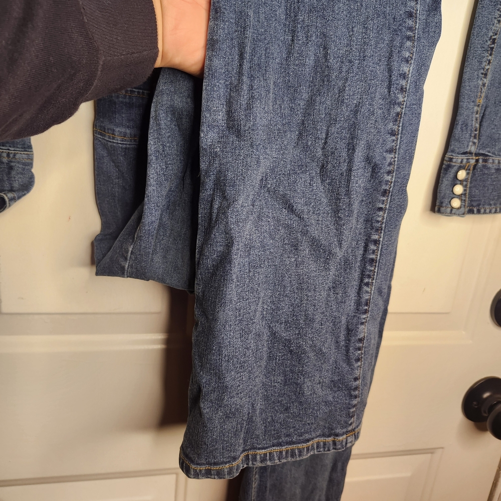 Jennifer Lopez Denim Jumpsuit in Dark Blue with Contrast Stitching - Picture 10 of 16